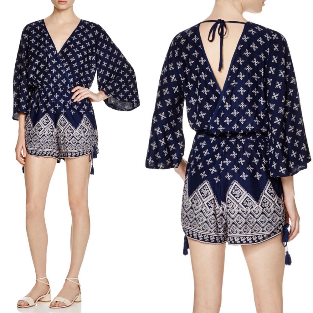๐ฅ CLEARANCE Boho Tassel Sides Deep V Tie Back Surplice Romper - Picture 2 of 5